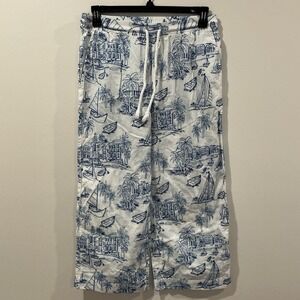 Cynthia Rowley Women's Sz L Mediterranean Coast Cotton Pants Wide Leg Vacation